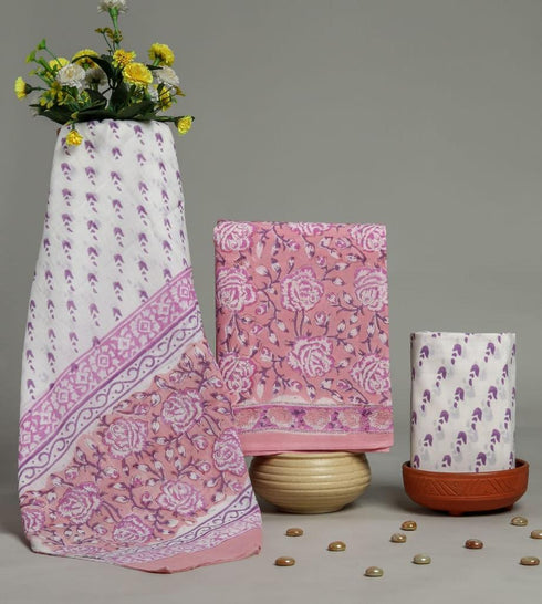 Rose Print Cotton Suit Set with Mulmul Dupatta (PRMUL93)